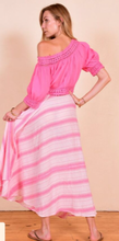 Load image into Gallery viewer, Cotton Calypso wrap skirt in pastel drip dye. 
